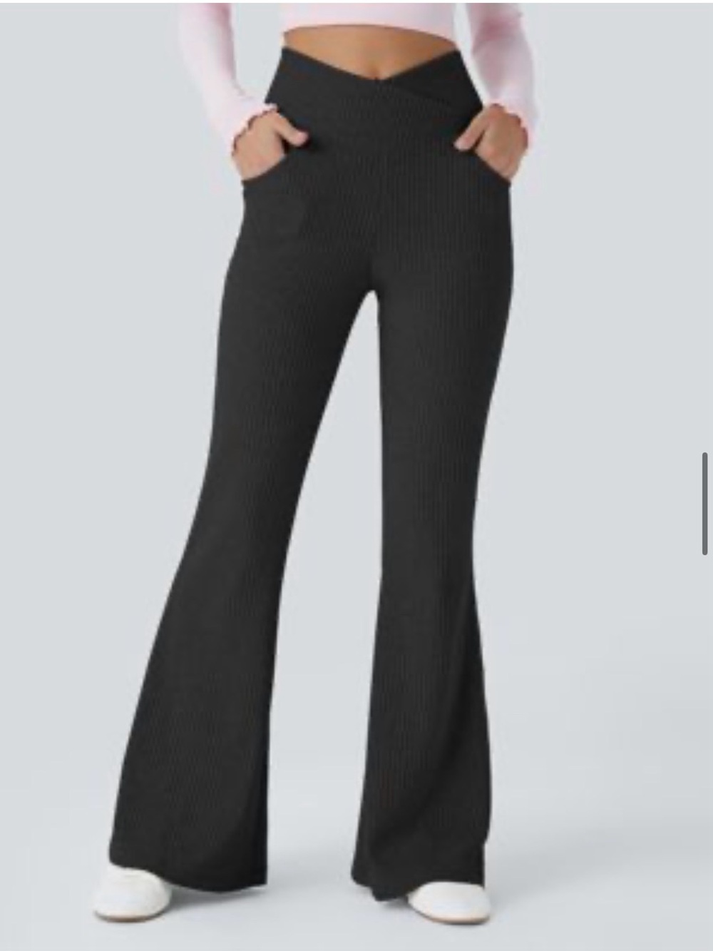 HALARA Black Ribbed High-Waist Flare Pants